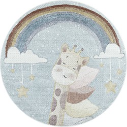 Kids Republic Kinderkamer Rond Blauw vloerkleed - Exotic Giraffe - 160 X 160 CM