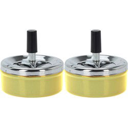 Set van 2x stuks ronde draaiasbak/drukasbak metaal 10 cm geel voor binnen/buiten - Asbakken