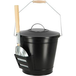 Fancy Flames asemmer - deksel en schep - zwart - staal - 14L - Emmers