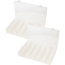 Gerimport opbergkoffertje/opbergdoos/sorteerbox - 2x - 36-vaks - kunststof - transparant - 27 x 17 x 4 cm - Opbergbox