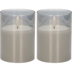 2x stuks luxe led kaarsen in grijs glas D7,5 x H10 cm met timer - LED kaarsen