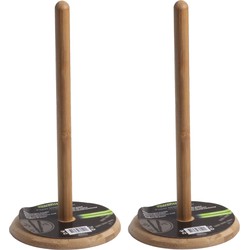 2x stuks bamboe houten keukenrolhouder rond D15 x H31 cm - Keukenrolhouders