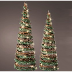 LED kegel kerstbomen - 2x stuks - groen - 40 en 60 cm - kerstverlichting - kerstverlichting figuur