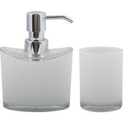 MSV Zeeppompje en drink/tandenborstel beker - badkamer set Aveiro - kunststof - wit - Badkameraccessoireset