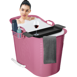 Zitbad voor volwassenen – Bath Bucket – 200L – Mobiele badkuip – Inclusief Badrek - Roze