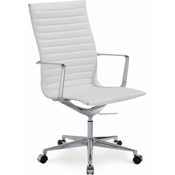 Furnicher Akira bureaustoel - Leren zitting - Chroom frame - In hoogte verstelbaar - Draaibaar - Wit