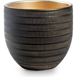 Jodeco Plantenpot/bloempot Beau - zwart/goud - keramiek - D20 x H18 cm - Plantenpotten