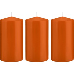 3x Kaarsen oranje 8 x 15 cm 69 branduren sfeerkaarsen - Stompkaarsen