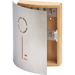 Zeller Sleutelkastje - bamboehout/ RVS - 8 haakjes - 22 x 25 cm - Sleutelkastjes