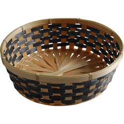 Fruitmand/fruitschaal rond - gevlochten bamboe hout - D29 cm - zwart/naturel - Fruitschalen