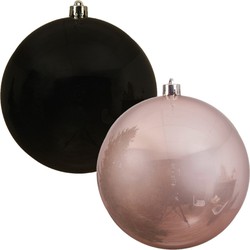 Kerstversieringen set van 6x grote kunststof kerstballen zwart en lichtroze 14 cm glans - Kerstbal