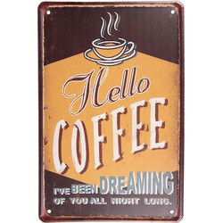 Clayre & Eef Wanddecoratie  20x30 cm Bruin Geel Metaal Hello Coffee Muurdecoratie