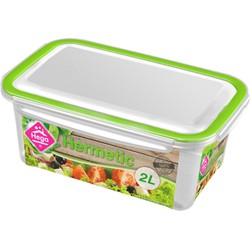 2x Voedsel plastic bewaarbakje 2 liter transparant/groen - Vershoudbakjes