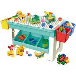 Decopatent® - Speeltafel met bouwplaat (geschikt voor Duplo® blokken) en vlakke kant. Kindertafel met 7 Opbergbakken - Bouwtafel