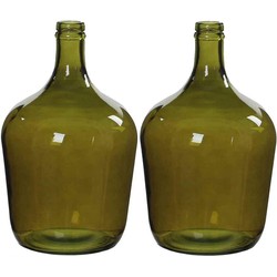 2x stuks fles vazen Diego H30 x D18 cm groen gerecycled glas - Vazen