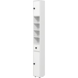 Badkamerkast Smal - 4 planken - lade en 2 draaideuren - Wit