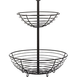 Metalen fruitmand/fruitschaal etagere 2 lagen zwart rond 30 x 40 cm - Fruitschalen