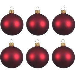 Decoris Kerstballen set - 6x stuks - donker rood - glas - 6 cm - mat - kerstversiering - Kerstbal