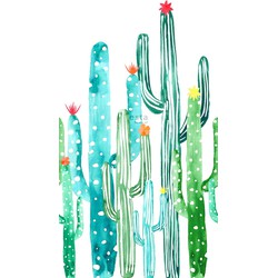 ESTAhome fotobehang aquarel geschilderde bloeiende cactussen tropisch junglegroen en turquoise - 150 x 279 cm - 158829