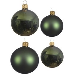 Glazen kerstballen pakket donkergroen glans/mat 38x stuks 4 en 6 cm - Kerstbal