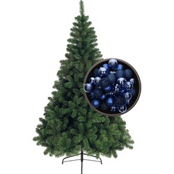 Bellatio Decorations kunst kerstboom 210 cm met kerstballen kobalt blauw - Kunstkerstboom