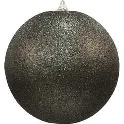 2x Zwarte grote decoratie kerstballen met glitter kunststof 25 cm - Kerstbal