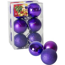 12x stuks kerstballen paars mix van mat/glans/glitter kunststof 4 cm - Kerstbal