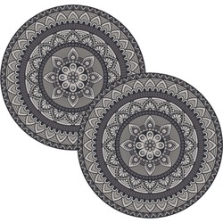 2x stuks mandela stijl ronde placemats van vinyl D38 cm grijs - Placemats