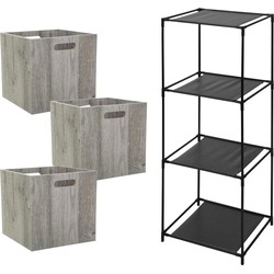 5Five Opbergrek Smartrack - met 3x mandjes stof - grijs - 34 x 98 cm - Opbergkastjes