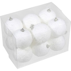 Bellatio decorations Kerstballen - 12 st - sneeuw effect - wit - 8 cm - Kerstbal