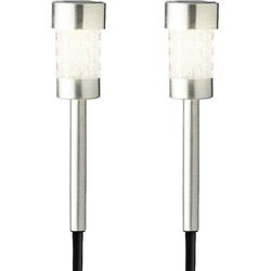 2x Buitenlampen/tuinlampen 26 cm zilver op steker - Prikspotjes