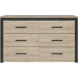 Ladenkast 6 laden eiken en zwart decor L129 cm - Colorado