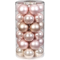 30x stuks glazen kerstballen parel roze 6 cm glans en mat - Kerstbal