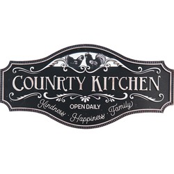 Clayre & Eef Wanddecoratie  60x30 cm Zwart Ijzer Kippen Country kitchen Muurdecoratie