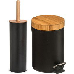 Zeller Badkamer/toilet accessoires set - WC-borstel/pedaalemmer- zwart - Badkameraccessoireset