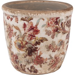 Clayre & Eef Bloempot  Ø 11x11 cm Beige Roze Keramiek Bloemen Bloempot Binnen