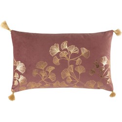 Sierkussen Velvet Mila met kwastjes - Oud Roze - Goud - 30 x 50 cm (incl. vulling)