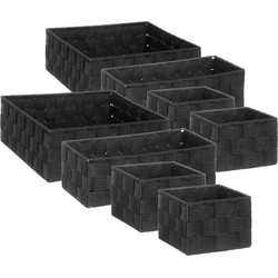 Set van 8x gevlochten opbergmanden vierkant zwart - Opbergmanden