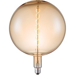 Edison Vintage LED filament lichtbron Globe - Amber - G260 Spiraal - Retro LED lamp - 26/26/33cm - geschikt voor E27 fitting - Dimbaar - 4W 280lm 2700K - warm wit licht