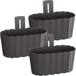 Set van 3x stuks wood-look muur plantenpot/bloempot kunststof dia 27 cm/hoogte 15 cm antraciet - Plantenpotten