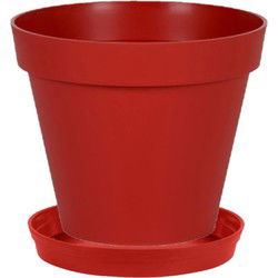 Bloempot Toscane kunststof rood D40 x H32 cm inclusief onderschaal D35 cm - Plantenpotten