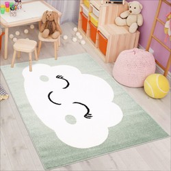 Playful Pals Kids Kinderkamer Groen vloerkleed - Wolk - 160 X 225 CM