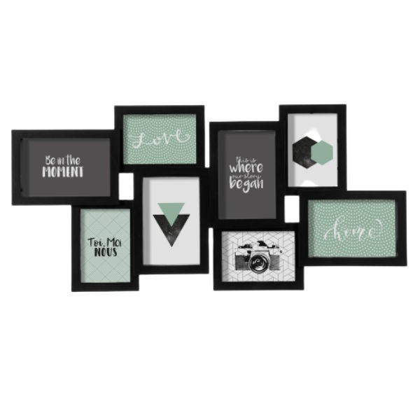 Decopatent® Fotolijst Collage voor 8 Foto's van 10x15 & 12x8 Cm - Fotolijsten - Fotolijstje met 8 fotokaders - 65x2.6x32 Cm Zwart - 