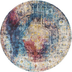 Tapijtenloods Picasso Heriz Vintage Rond Vloerkleed Multi / Blauw Laagpolig- 160 CM ROND