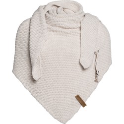 Knit Factory Coco Gebreide Omslagdoek - Driehoek Sjaal Dames - Beige - 190x85 cm - Inclusief sierspeld