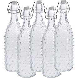 5x Glazen decoratie flessen transparant met beugeldop 1000 ml - Drinkflessen
