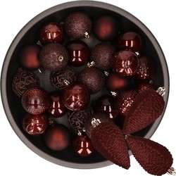 43x stuks kunststof kerstballen en dennenappel ornamenten mahonie bruin - Kerstbal