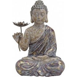 Woondecoratie Boeddha met bloem beeld 48 cm - Tuinbeelden