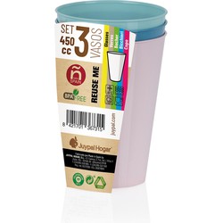 Juypal drinkbekers - 3x - pasteltinten - kunststof - 450 ml - herbruikbaar - Drinkglazen