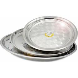 B-Home serveerschalen/dienbladen set - plat - rond - zilver - rvs - Dia 30/35/40 cm - Serveerschalen